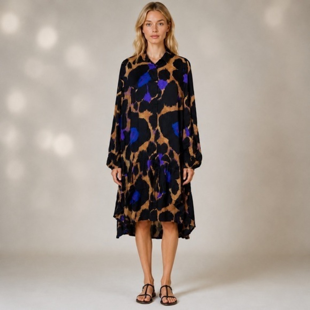 Alembika Bold Drapey Abstract Architectural Shirt Dress Artsy Chic *Size 14-16